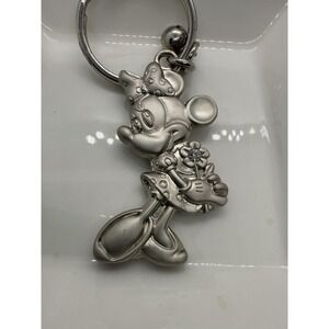 Disney Minnie Mouse Pewter Keychain April Diamond Birthstone Flower Vintage